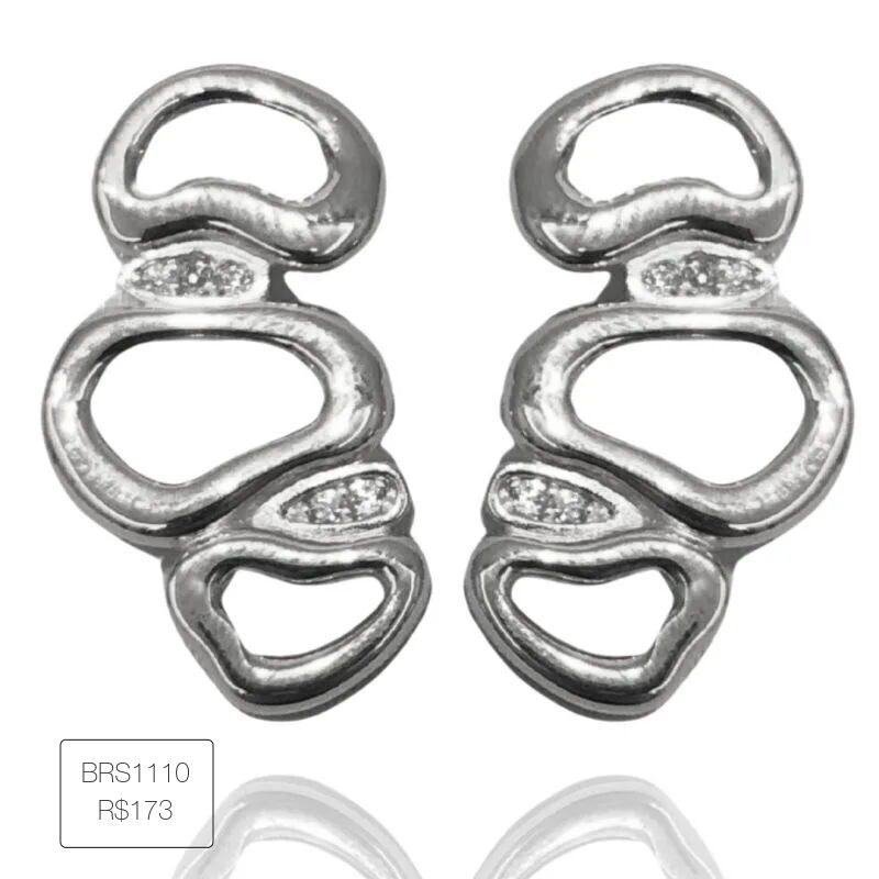 Brinco Triplo Orvalho Organico Com 5 Zircs Mon Amour Prateado